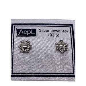 Acpl 925 Sterling Silver Snowflake Stud Earrings Women 1cm Silver Winter Classic